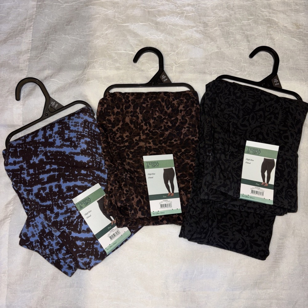 Terra & Sky Women's Plus 4X High Rise Fitted Leggings Lot Of 3 New With Tag